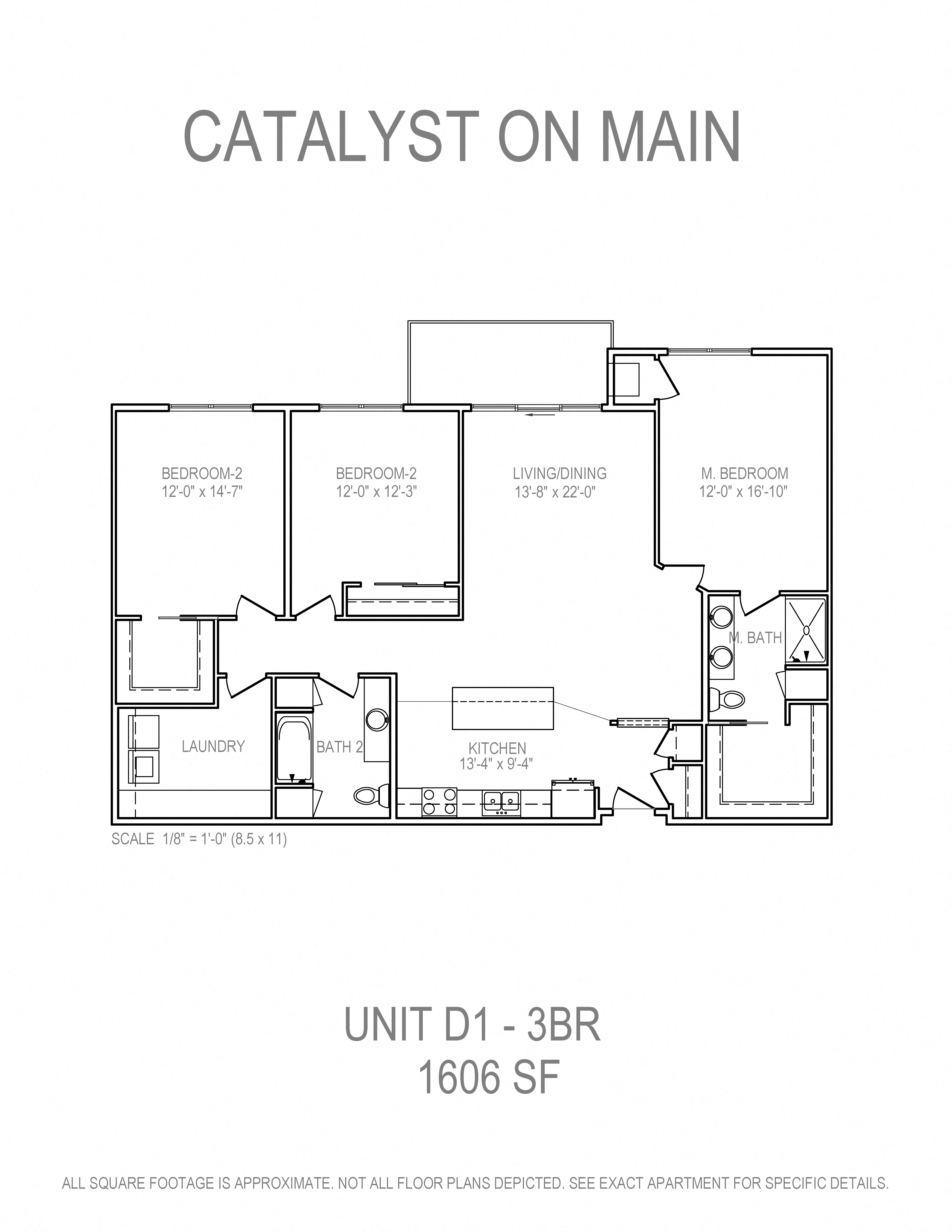 Floor plan for 3 beds, 2 baths, 1606 sqft